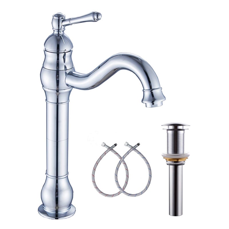 GGStudy 360Â° Swivel Chrome Single Handle One Hole Bathroom Sink Faucet Matching with Pop Up Drain - Image 1
